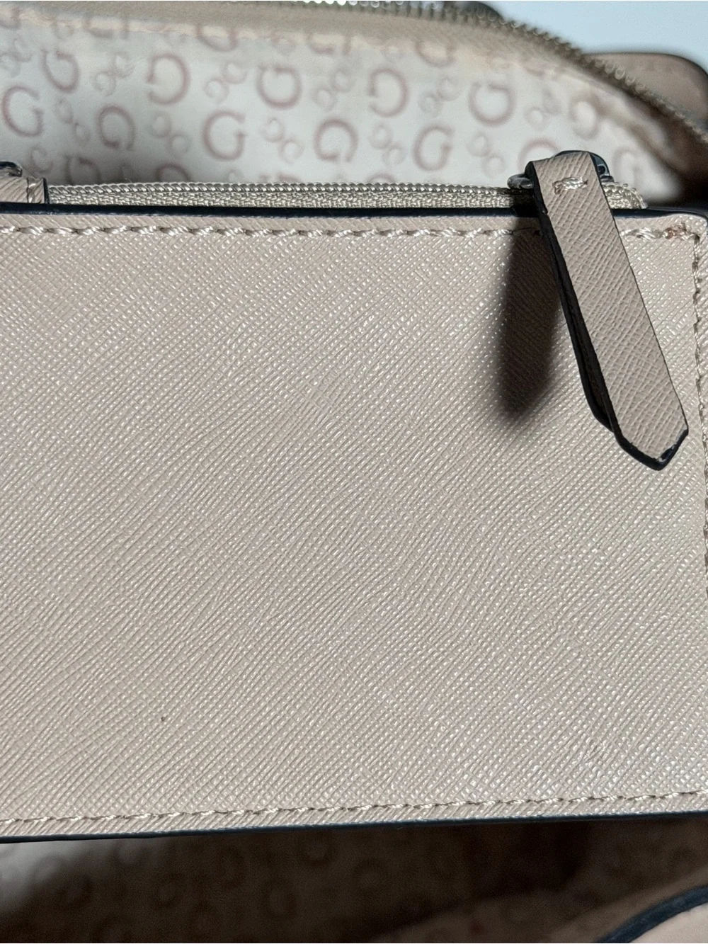 Guess Blush Taupe Leather Satchel with Logo Medallion w/ Card Wallet Holder